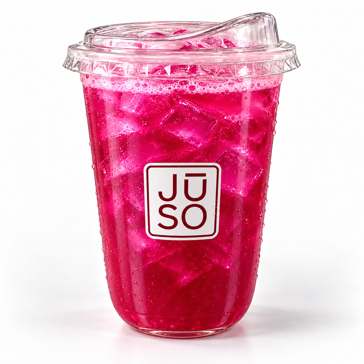 JŪSO Dragon Pop magenta fruit juice served over ice