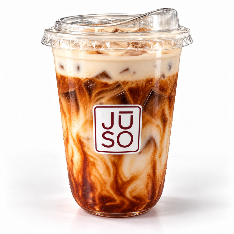 JŪSO Brown Sugar Cinnamon Iced Latte with espresso, milk and cold foam