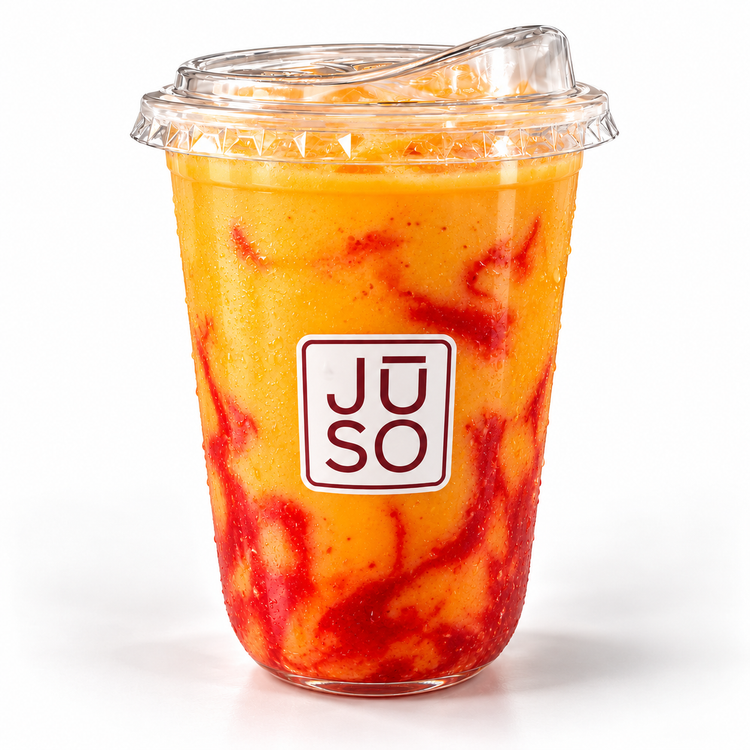 JŪSO Island Adventure tropical fruit smoothie with strawberry swirls